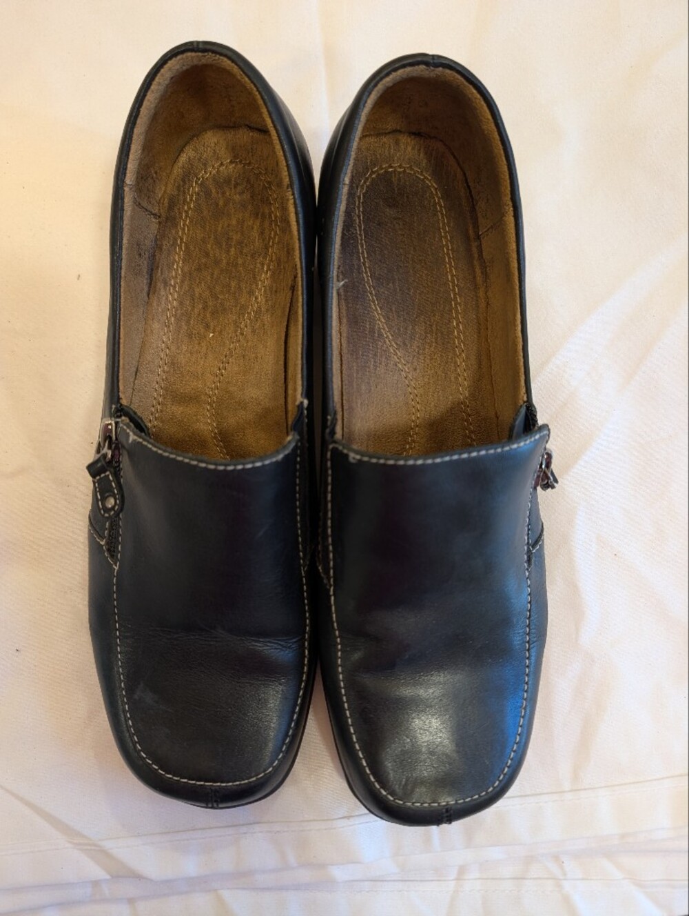 Naturalizer Black Leather Slip-On Wedge Loafers - Comfort Shoes 8W
